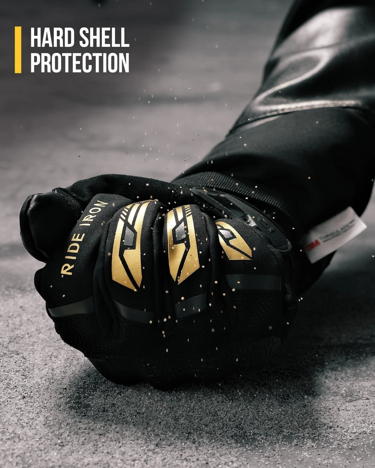 RIDEIRON Winter Motorcycle Gloves for Men & Women gold Large - product detail image 7