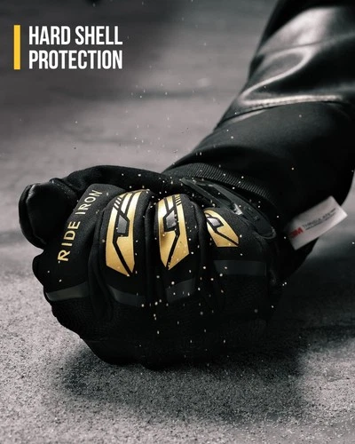RIDEIRON Winter Motorcycle Gloves for Men & Women gold Large image 7