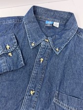 Port And Company Men s XL Cotton Button Down Collared Denim Shirt Long Sleeve I4
