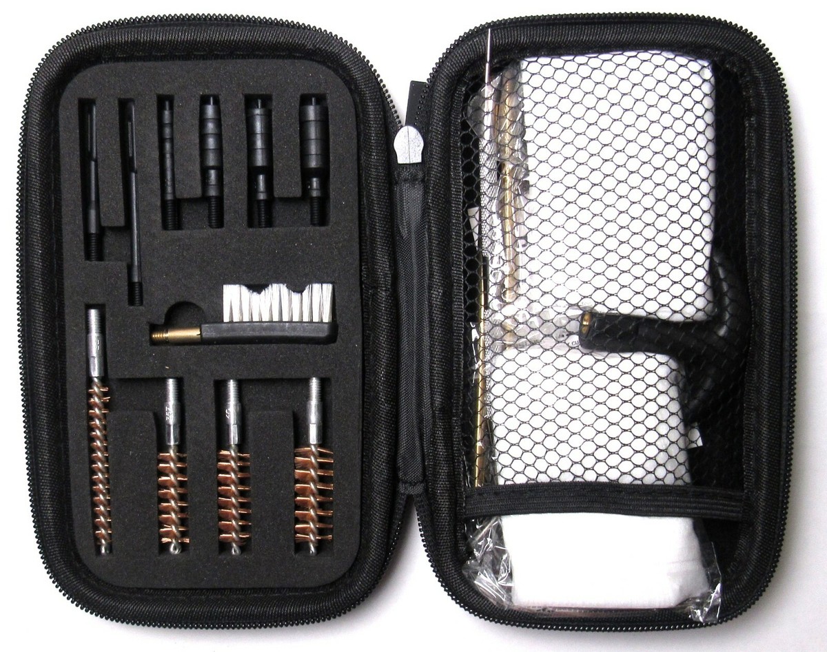 Kit Pulizia Pistole 16 Pezzi - Per Calibri .22, .357, .38, 9mm, .45 Con Asta In Ottone - Foto 3