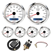 RT7 6 Gauge Set Speedometer Tachometer 120MPH 8000RPM Indicator Light 7 Color