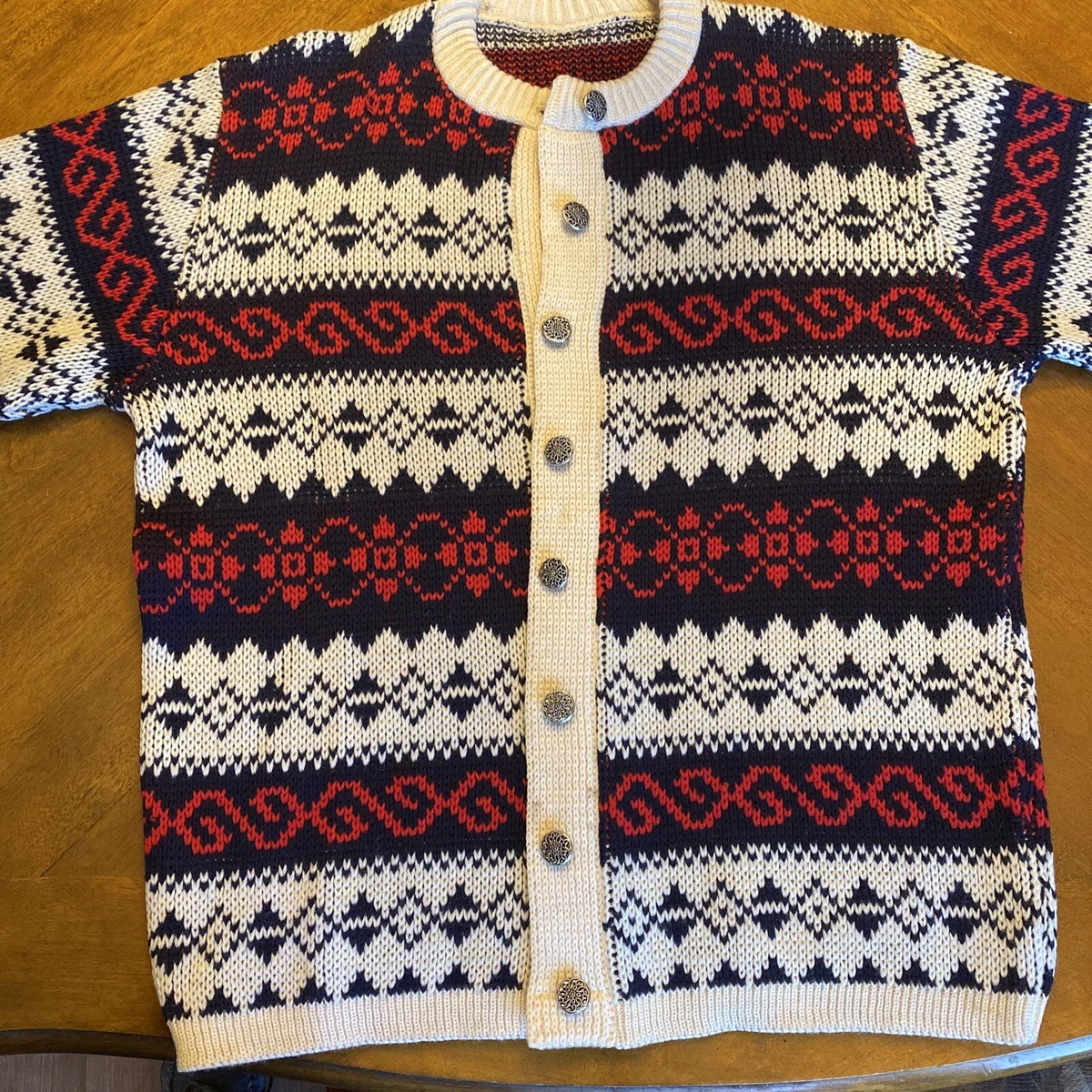 Vintage Norwegian sweater traditional Design Men s Small Cardigan