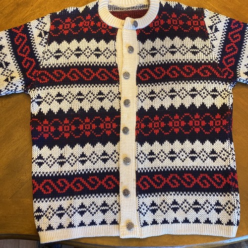 Vintage norweski sweter tradycyjny design męski mały kardigan - Zdjęcie 1 z 7