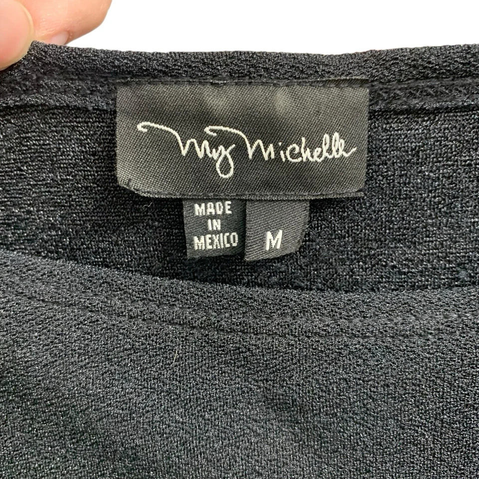 Camisa My Michelle Para Mujer Mediana Negra Con Cuentas Flecos Cuello Redondo Blusa Sin Mangas Informal Foto 3 de 4