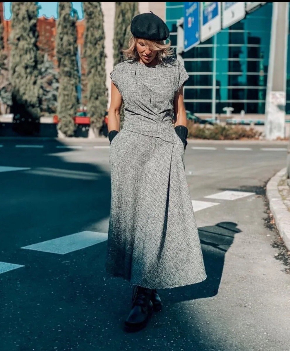 ZARA PLEATED DRESS - LIMITED EDITION GREY SIZE L BNWT REF 8764/797