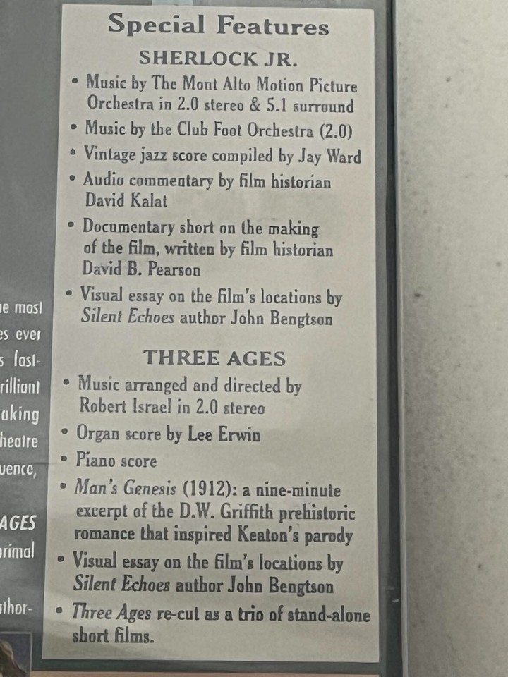 Buster Keaton Sherlock Jr And Three Ages DVD Kino Lorber Region 1 Full