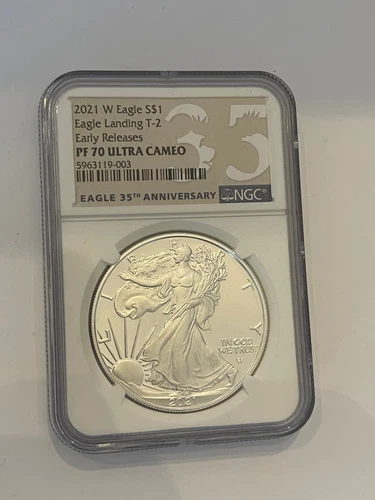 2021 W $1 T-2 NGC PF70 EARLY RELEASE ULTRA CAMEO PROOF SILVER EAGLE LANDING 35TH