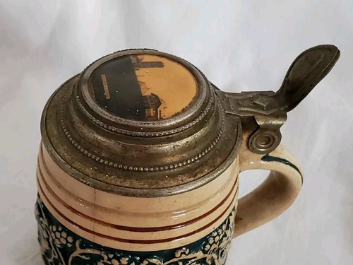 Antique Mini German Beer Stein Mug Souvenir Feldbergturm Photo Lid 3" FLAWS - Picture 3 of 21