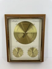 Vintage 1962 Airguide Instruments Chicago Barometer Teak Wood Glass USA Working