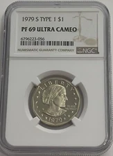 1979 S $1 Type 1 NGC PF69 Ultra Cameo Proof Susan B. Anthony Dollar SBA White Lb