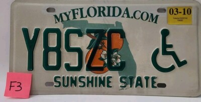 Florida Handicap License Plate Y8SZC Wheelchair Orange Metal 2010