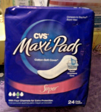 CVS Maxi Pads, 24 Ct SIZE SUPER COTTON SOFT COVER FREE SHIPPING SEALED PACKAGE