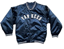 MLB NEW YORK NY YANKEES Bomber Jacket Blue Satin Mighty Mac Sports XL Women?