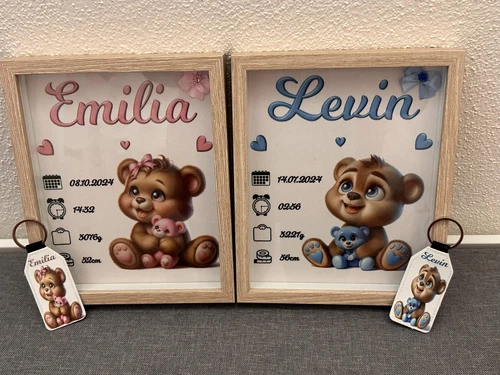 Geschenk zur Geburt Bilderrahmen Geburtstafel Junge Mädchen personalisiert