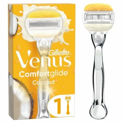Gillette Venus ComfortGlide Coconut Metal Razor + One 5 Blades OLAY Cartridge
