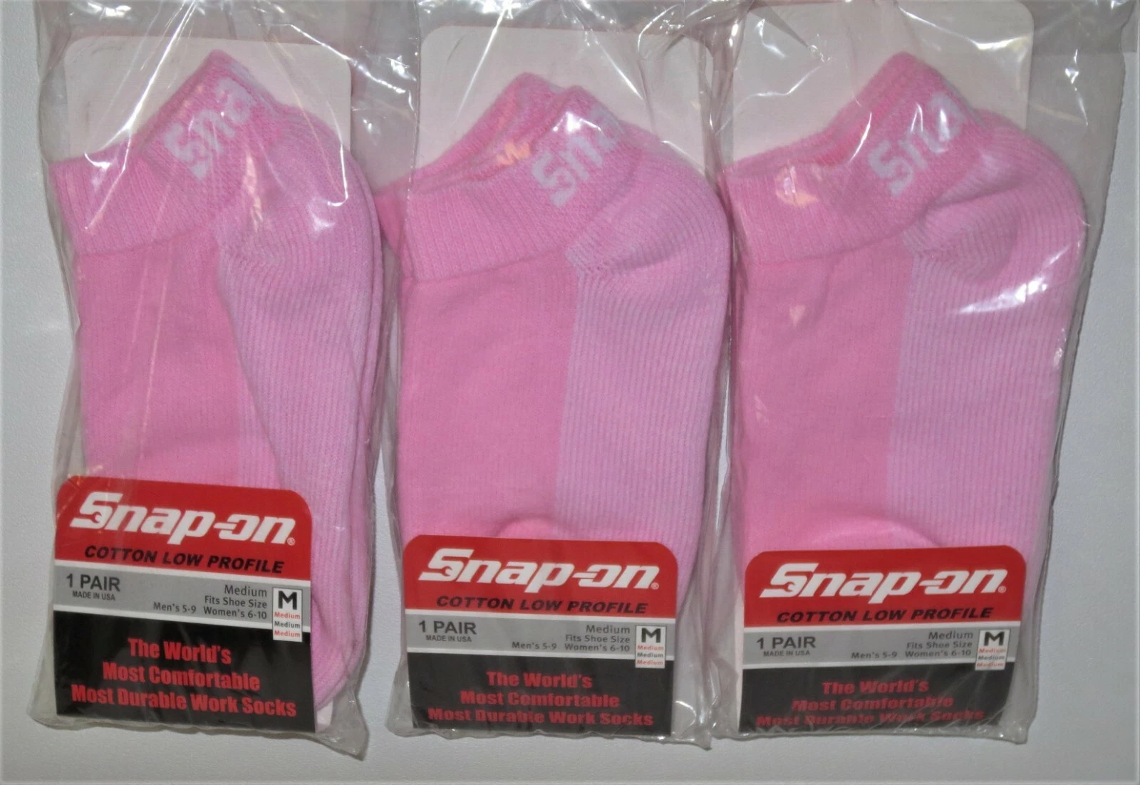 3 PAIRS Snap-On PINK Low Profile Socks MEDIUM 6-10 *FREE SHIP* MADE IN USA *NEW*