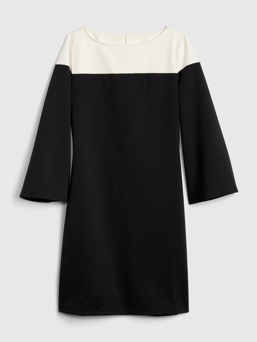 gap long sleeve shift dress Gap Long Sleeve Colorblock Shift Dress in Ponte True Black SZ ST #357831  E1201