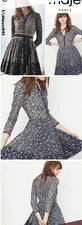 MAJE Rayana Printed Eyelet Dress Navy Blue White Size Small