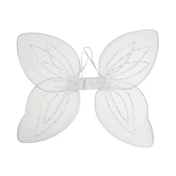 White Adult Fairy Pixie Wings With Silver Glitter Fantasy Fancy Dress Up