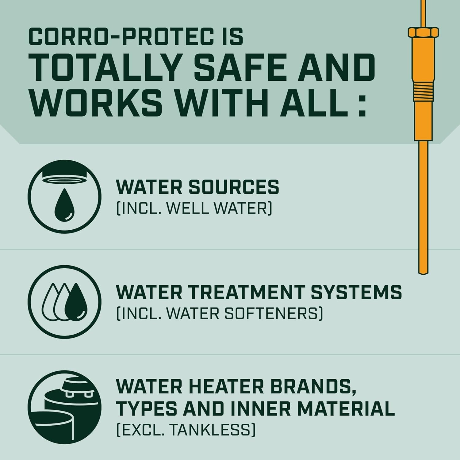 20-Year Powered Anode Rod for Water Heaters - Odor Elimination & Corrosion Proof
