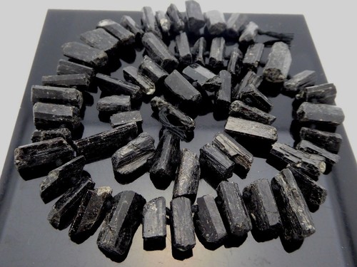 Natural Black Tourmaline Rough Freeform Points Sticks Gemstone Beads Std 16"