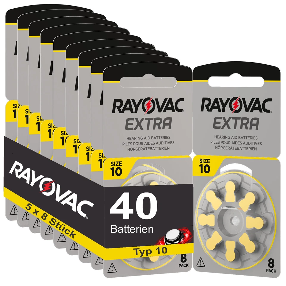 40 Hörgerätebatterien Rayovac Extra Typ 10 5x8 Stück
