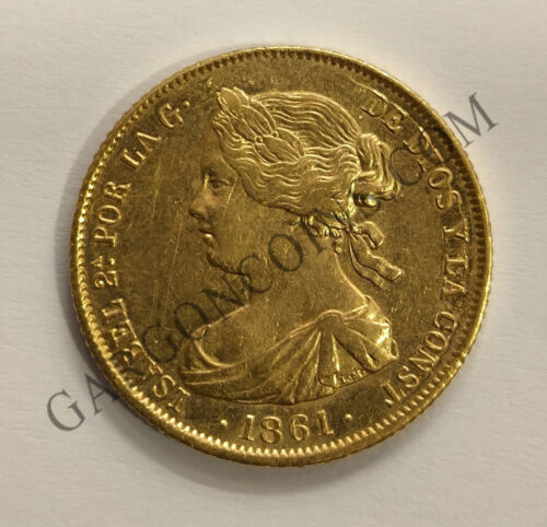 Isabel II  100 Reales 1861 ceca de Madrid. Oro EBC+ - Imagen 1 de 2