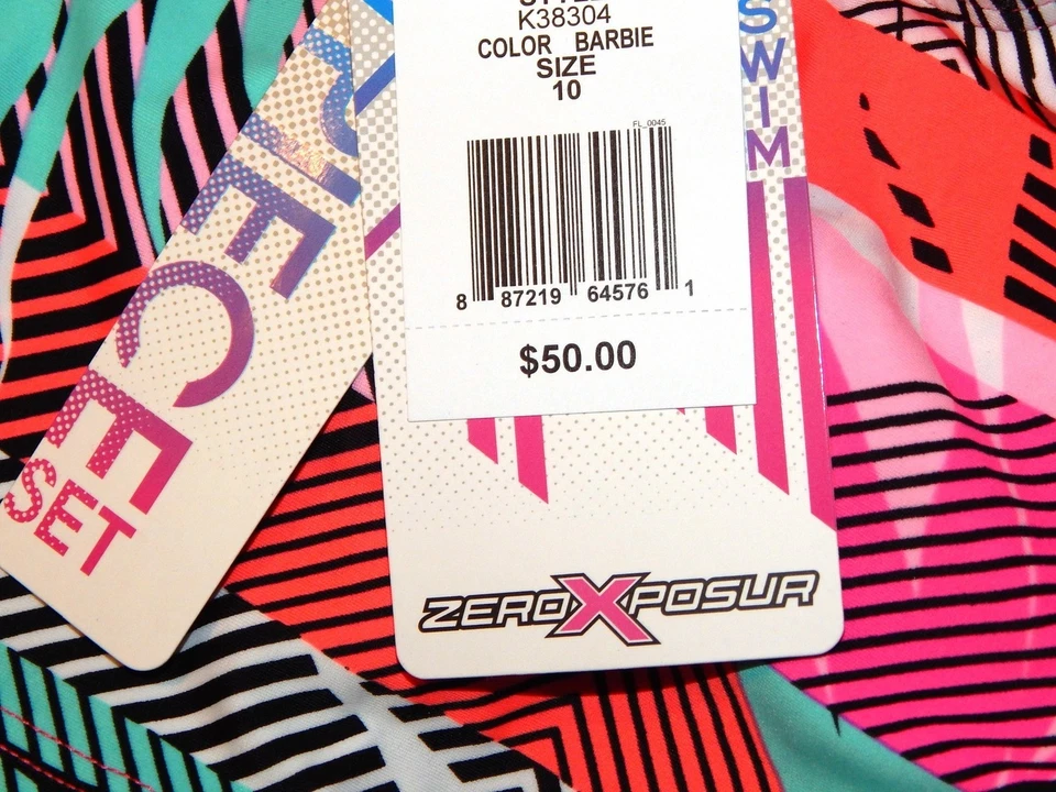 ZeroXposur Meninas Tamanho 10 3 Peças Tankini Top Bottom & Shorts Barbie Rosa NOVO $50 - Imagem 2 de 2