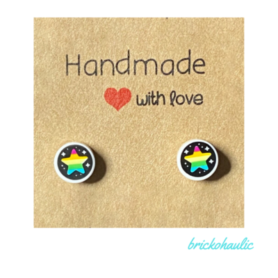 Brickohaulic Rainbow Star Stud Earrings Handmade with LEGO® Bricks Parts