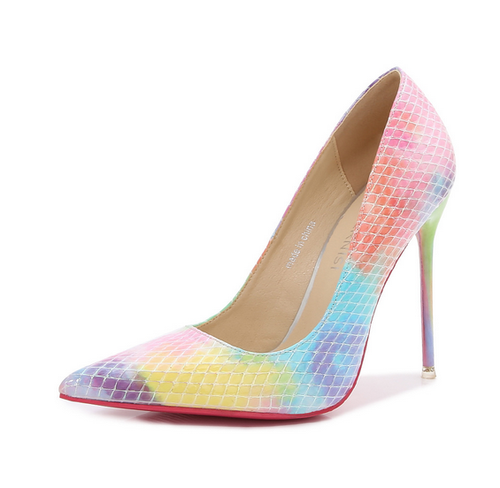 NEW Women's High Stlettos Heels Pumps Pointy Toe Colorful Rainbow Party Shoes SZ - Afbeelding 17 van 18