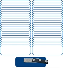 100 BLANK 1 X 3 WHITE / BLUE NAME BADGE KIT (U) 1/4" CORNERS MAGNETS LABELS