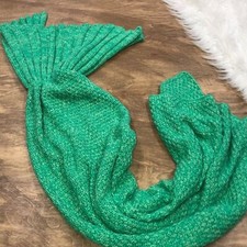 Green mermaid tail crochet knit cozy blanket