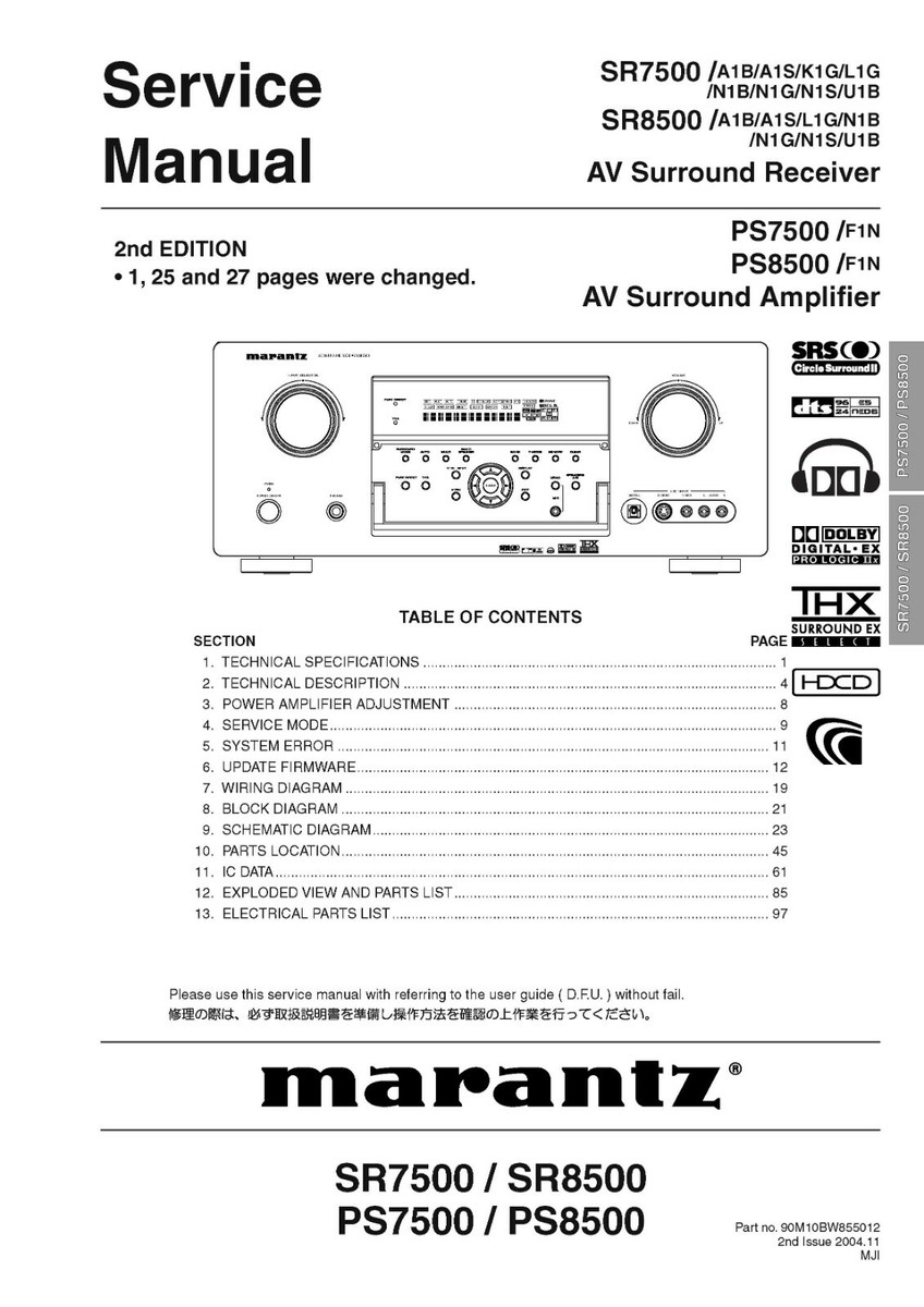 Service Manual-Anleitung für Marantz PS-7500, PS-8500,SR-7500,SR