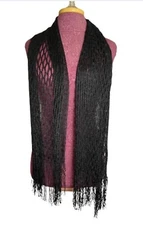 Women's Knit Fringe Scarf Black Metallic One Size