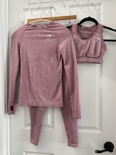 Gymshark Women's Pink Activewear Set S Leggings Sports Bra Long Sleeve Top