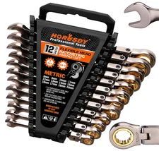 12-Piece Metric Flex-Head Ratcheting Wrench Set 8-19mm, 72T, Cr-V Steel