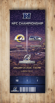 LA Rams vs Seattle Seahawks 2026 NFC CHAMP Custom Replica Ticket Stub Any Seat