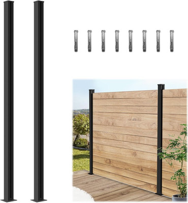 2 Line Post for 6Ft Outdoor Privacy Fence Panels, Matte Black Metal Wood Fence P