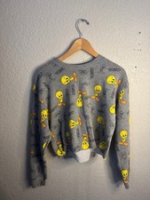 Looney Tunes Womens Tweety Bird All Over Print Gray Cropped Sweatshirt Size S
