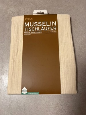TCHIBO Tischläufer hellgelb /beige Musselin 180 x 40 neu!