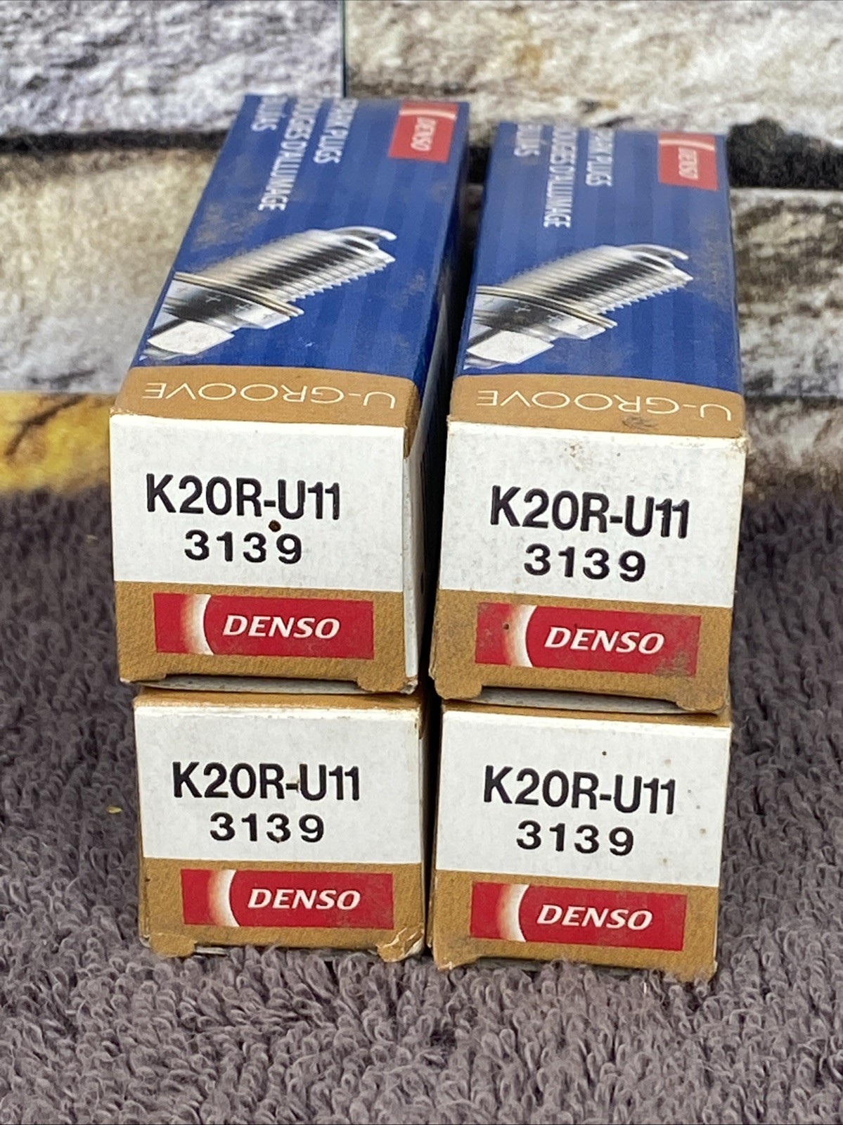 4 Denso K20R-U11 3139 U-Groove Resistor Spark Plugs New Old Stock NIB