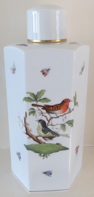 HERVORRAGENDE GROSSE 1. QUALITÄT HEREND PORZELLAN ROTHSCHILD VOGEL SECHSECKIGES INGWERGLAS