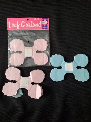 Vintage Paper Leaf Garland Beistle Co Pink & Blue and Pink 3 Strands Baby Shower