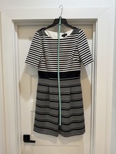 Tahari Arthur S. Levine ASL Belted Black & White Striped Dress Size 8 Pockets