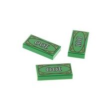 3X Lego Money Bills Tile 1X2 Green 100 Dollar Olive Green 3069BPX7 3069PX7