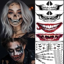 8Pcs Skeleton Face Tattoo Halloween Accessories  Halloween Tattoos Ghost F