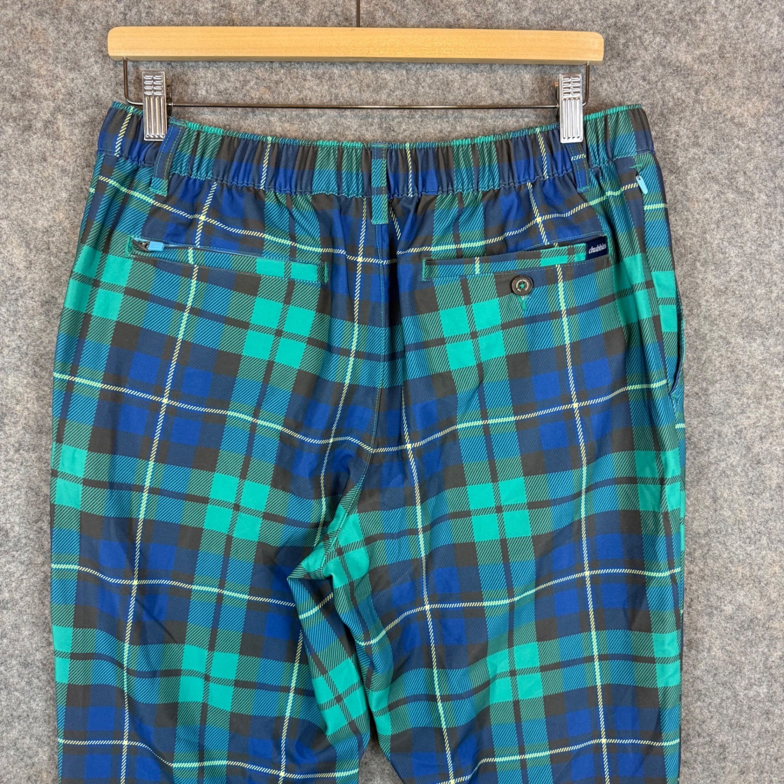 Chubbies Everywear Pants Mens L Green Plaid Stretch Casual Lounge Trousers