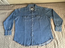 Wrangler Mens Shirt 17 1/2 x 36 Denim Pearl Snap Long Sleeve Western Cowboy