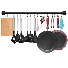 50 inch Black Pipe Pot Bar Rack Wall Mounted Detachable Pans Hanging Rail Kit...