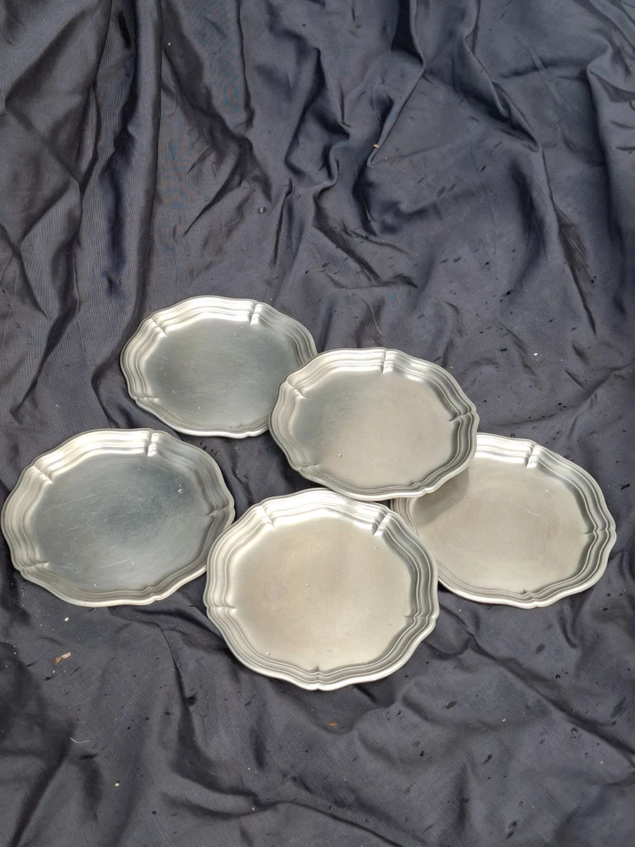 5 Rein Zinn Untersetzet Teller 10 cm Vintage Set Chippendale Rand edel